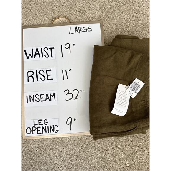Eileen Fisher Pants Womens Large Olive Green Heavy Linen Straight Leg Natural - Picture 11 of 11